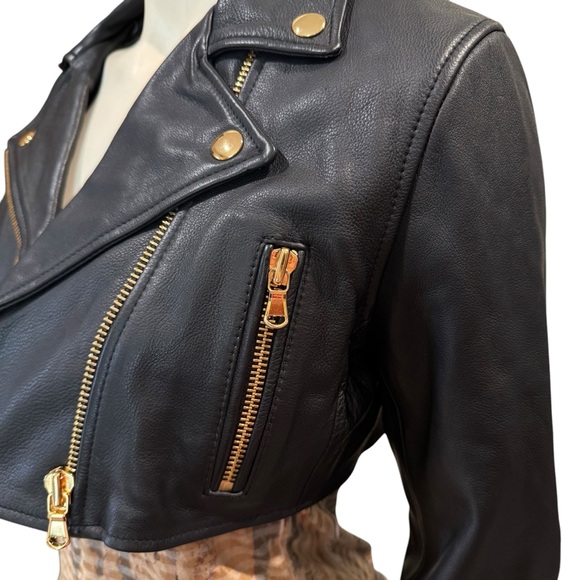 NEW Moschino x H&M Collaboration Cropped Black Leather Moto Jacket - Picture 5 of 14